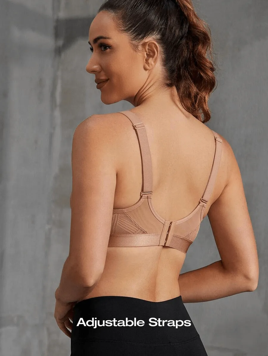 Wireless Full Coverage Workout Bra No Padded Plus Size Cross Back Exercise Sports Bra Milk Coffee