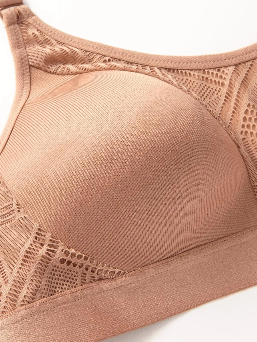 Wireless Full Coverage Workout Bra No Padded Plus Size Cross Back Exercise Sports Bra Milk Coffee