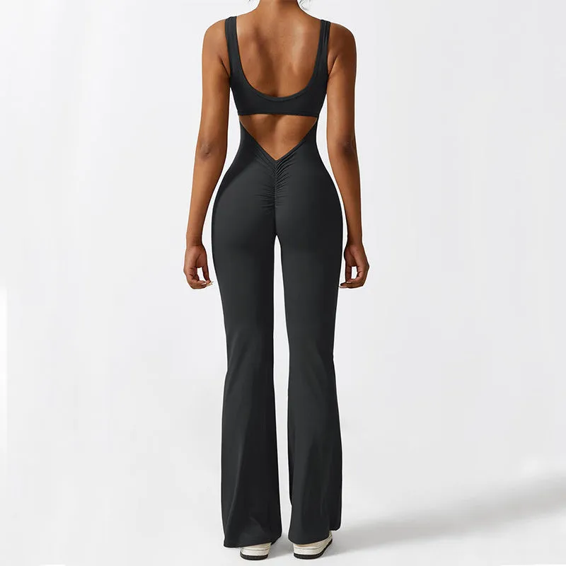 Women Flare Jumpsuits Sleeveless Fitness Yoga Long Pants