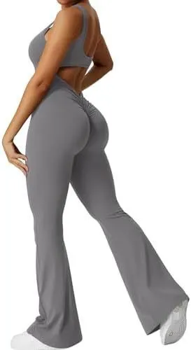 Women Flare Jumpsuits Sleeveless Fitness Yoga Long Pants