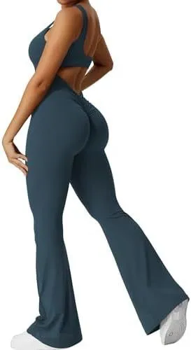 Women Flare Jumpsuits Sleeveless Fitness Yoga Long Pants