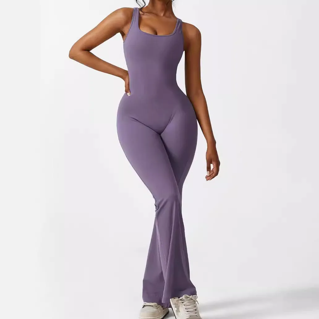 Women Flare Jumpsuits Sleeveless Fitness Yoga Long Pants