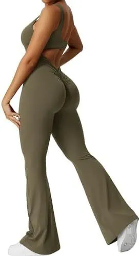 Women Flare Jumpsuits Sleeveless Fitness Yoga Long Pants