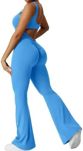 Women Flare Jumpsuits Sleeveless Fitness Yoga Long Pants