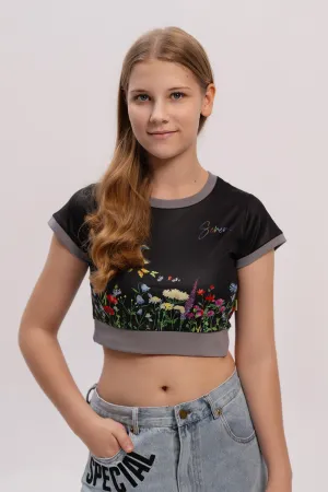 Women Graphic Ringer Crop Top - SERENE