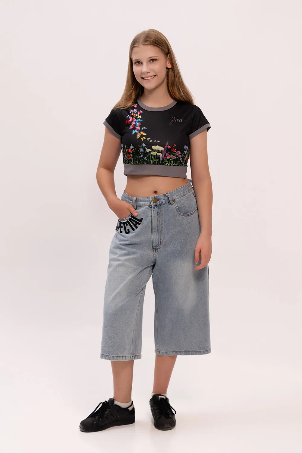 Women Graphic Ringer Crop Top - SERENE
