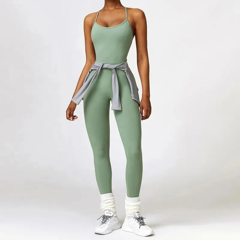 Women Open Back Rompers Outdoor Gym Onesie Running Workout Fitness Yoga jumpsuit.