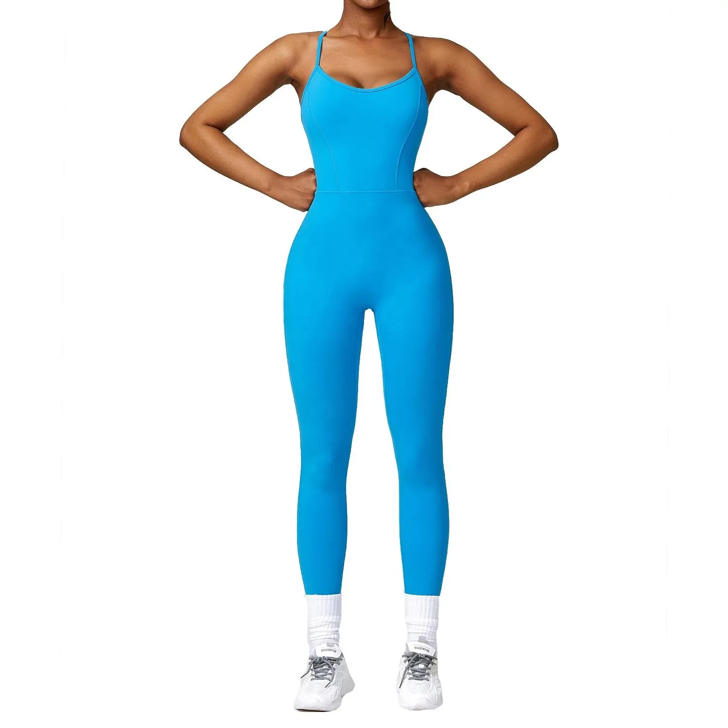 Women Open Back Rompers Outdoor Gym Onesie Running Workout Fitness Yoga jumpsuit.