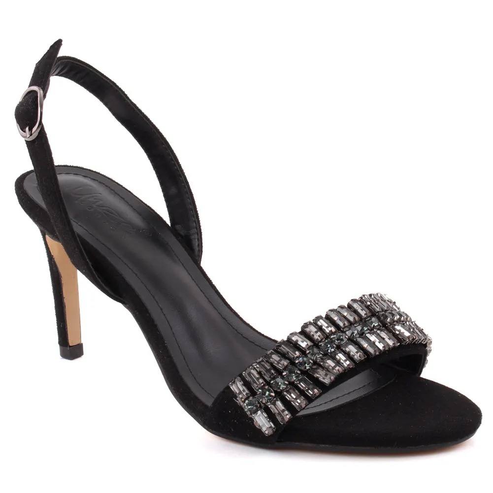 Women "GOLDIE" Stone Accented Buckle Closure Stiletto Heel Sling Back Sandals