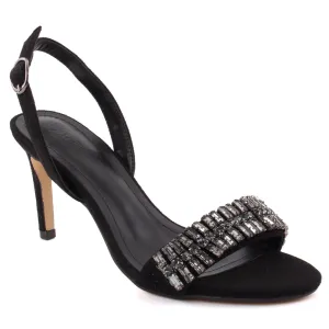 Women "GOLDIE" Stone Accented Buckle Closure Stiletto Heel Sling Back Sandals