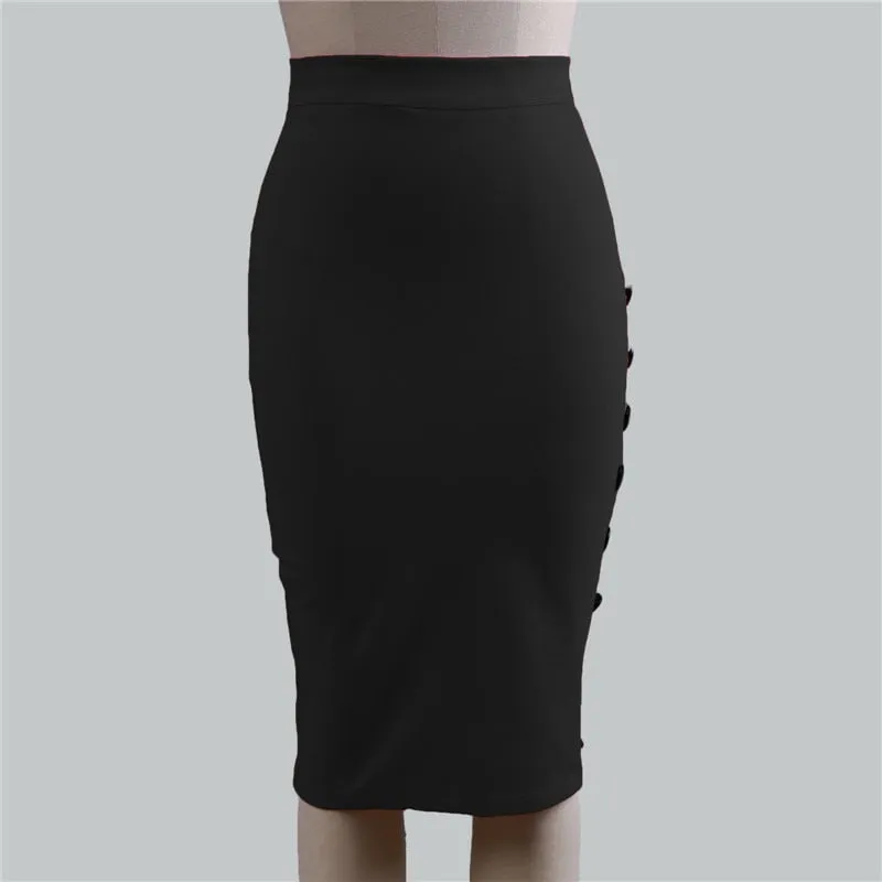 Women  Slim Pencil Skirts High Waist Ladies Skirt Side Split Button