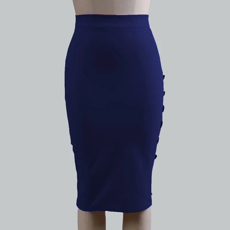 Women  Slim Pencil Skirts High Waist Ladies Skirt Side Split Button