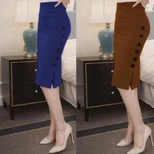 Women  Slim Pencil Skirts High Waist Ladies Skirt Side Split Button