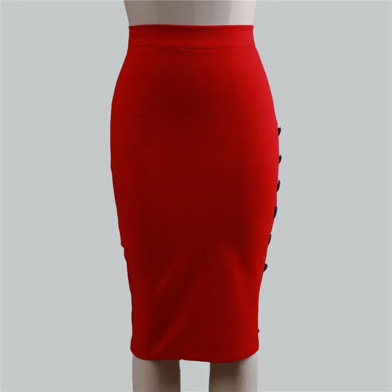Women  Slim Pencil Skirts High Waist Ladies Skirt Side Split Button