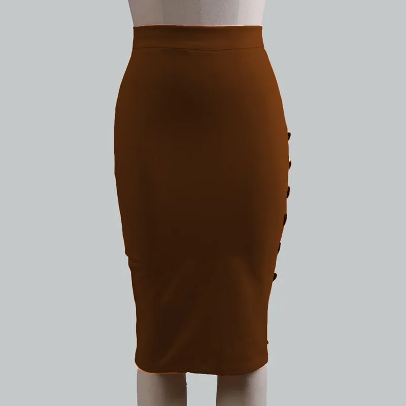 Women  Slim Pencil Skirts High Waist Ladies Skirt Side Split Button