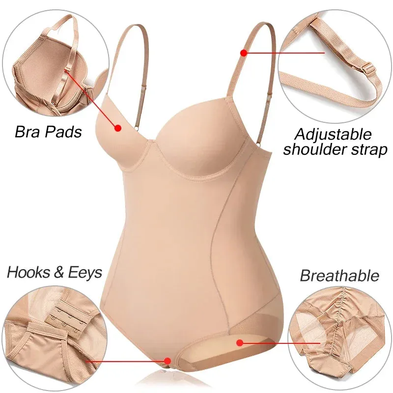 Women Slimming Bodysuits One-piece Shapewear Tops Tummy Control Body Shaper Seamless Built-in Bra Camisole Jumpsuits