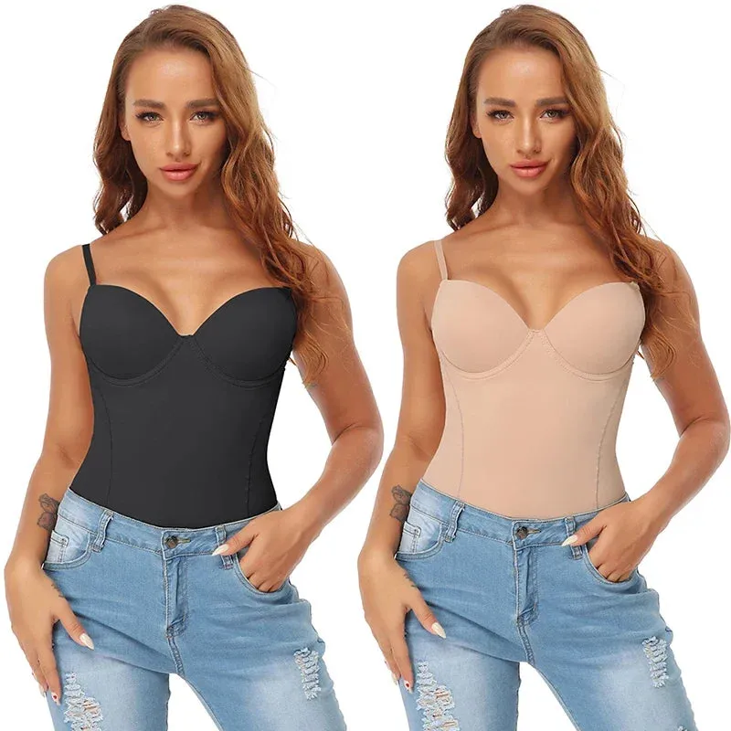 Women Slimming Bodysuits One-piece Shapewear Tops Tummy Control Body Shaper Seamless Built-in Bra Camisole Jumpsuits