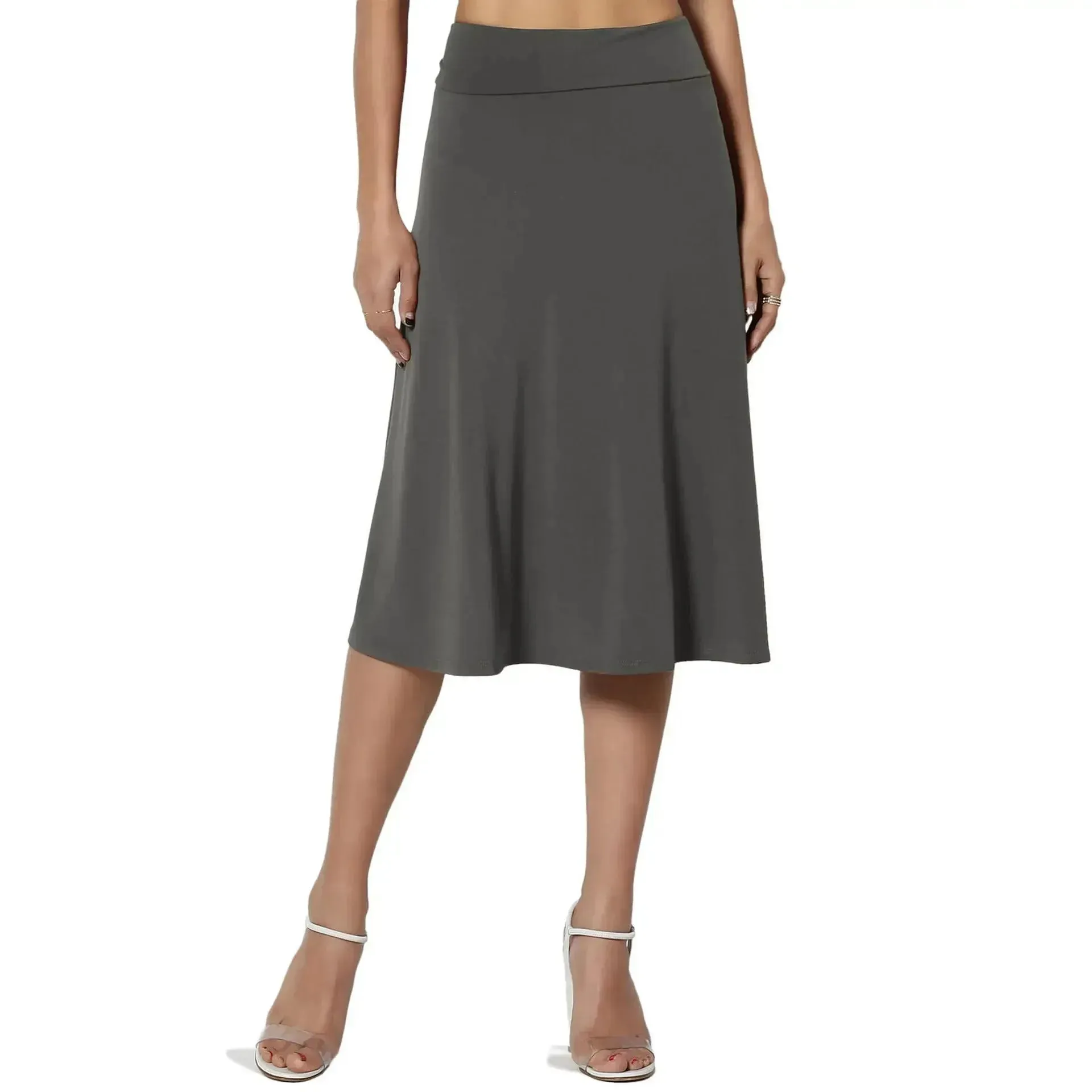 Women's casual High Waist flared Midi Skirt