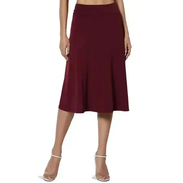 Women's casual High Waist flared Midi Skirt