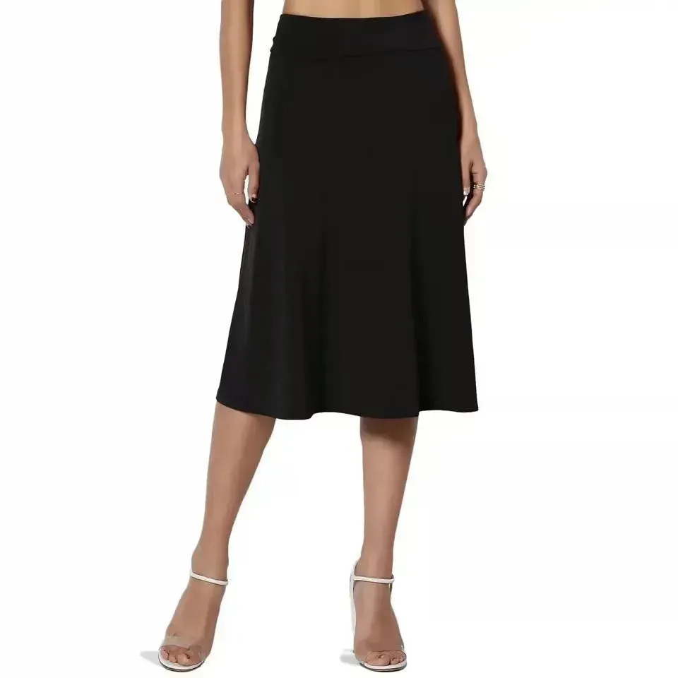 Women's casual High Waist flared Midi Skirt