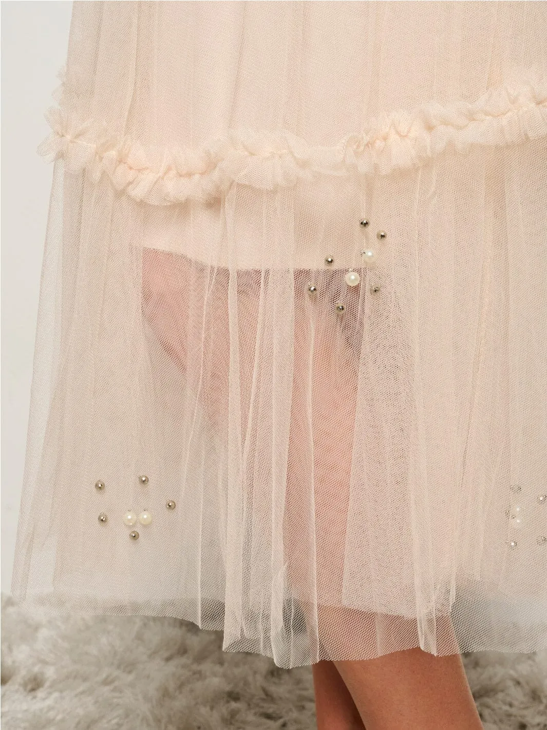WOMEN'S ELASTIC WAIST STUDS DETAILED MAXI SKIRT