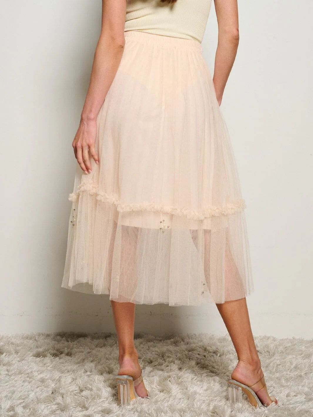 WOMEN'S ELASTIC WAIST STUDS DETAILED MAXI SKIRT