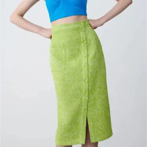 Women's Green Textured Slit High Waist Slit Midi Skirt green
