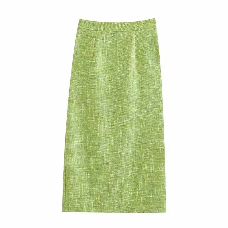 Women's Green Textured Slit High Waist Slit Midi Skirt green
