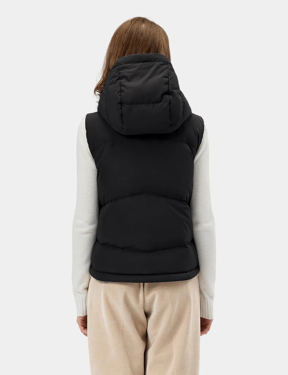 Women's Heated Cropped Puffer Down Vest - Black / Red