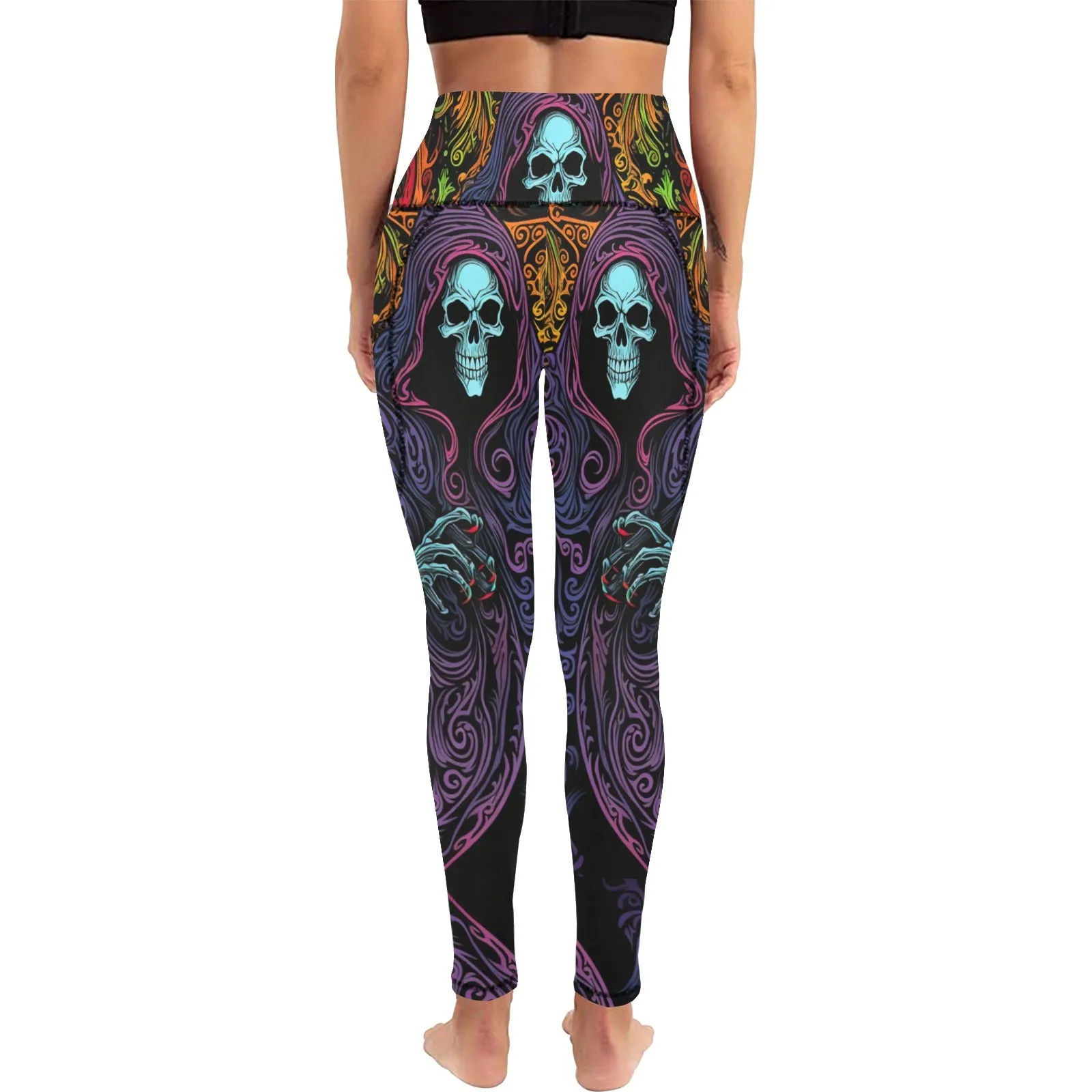 Women's Purple Color Hooded Skull Leggings With Pockets