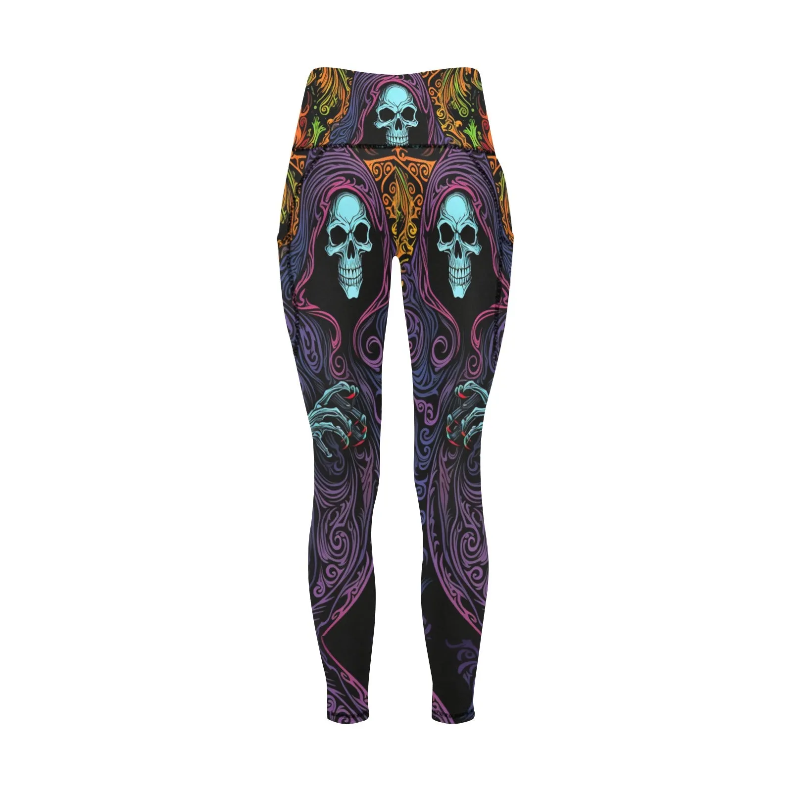 Women's Purple Color Hooded Skull Leggings With Pockets