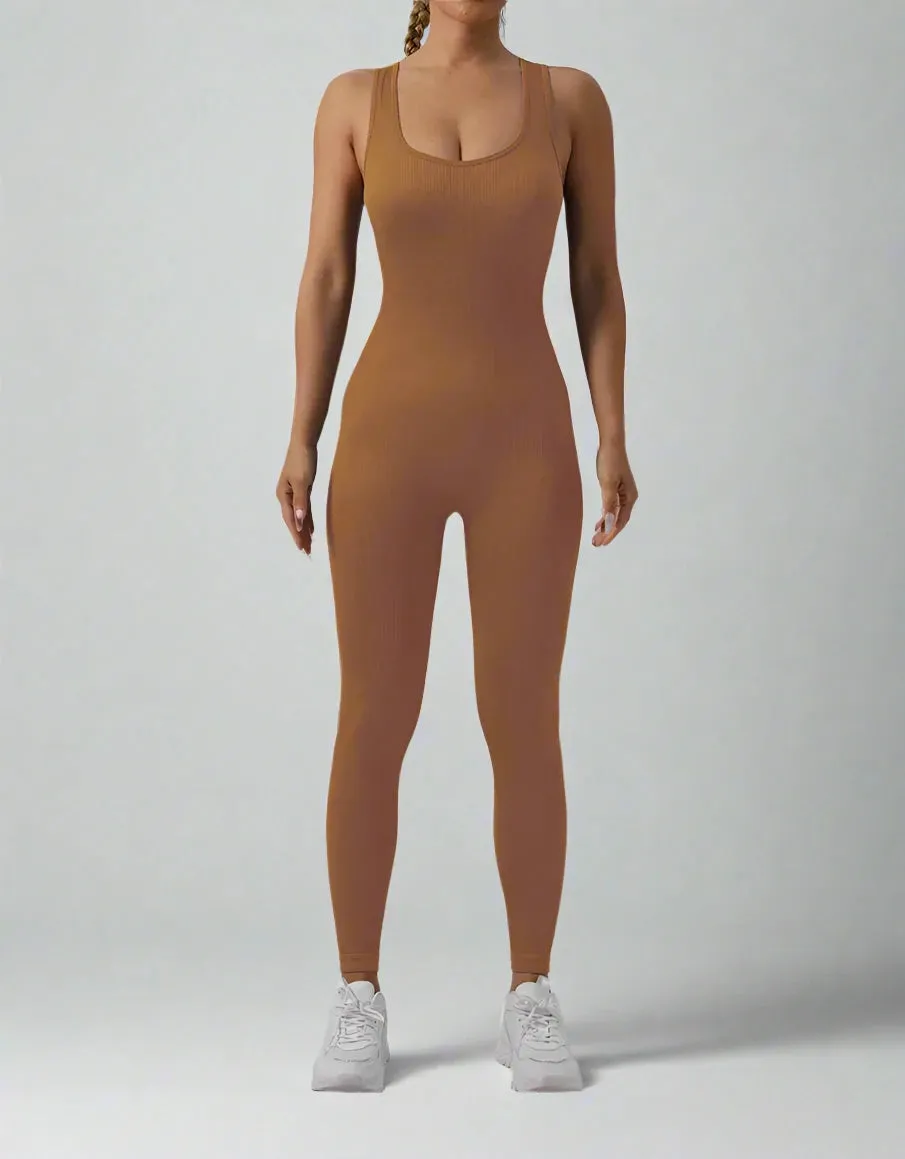 Women's Workout Rompers Full Length One Piece Sleeveless Jumpsuits