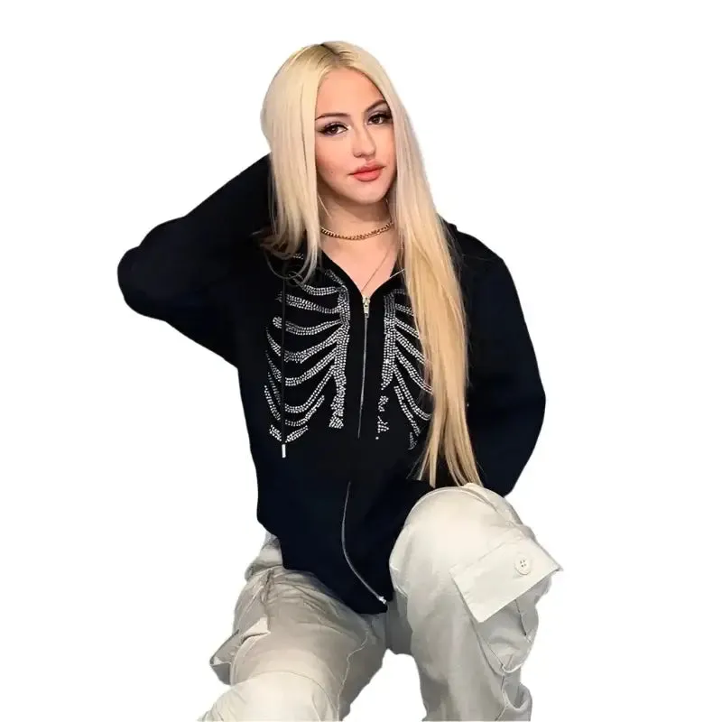 Y2K Rhinestone Skeleton Hoodie