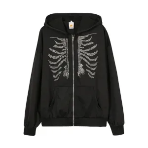 Y2K Rhinestone Skeleton Hoodie