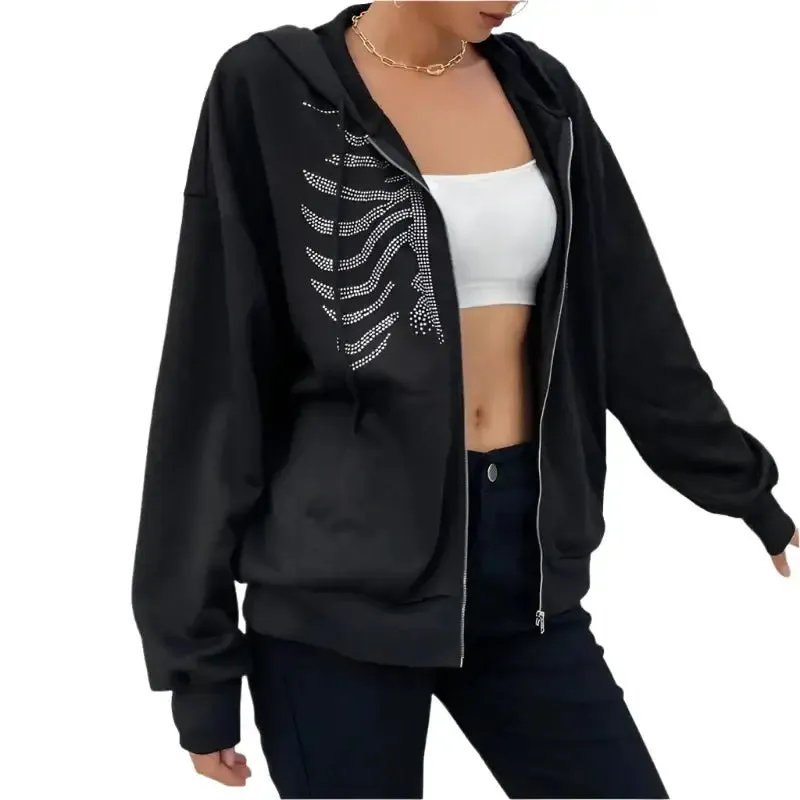 Y2K Rhinestone Skeleton Hoodie