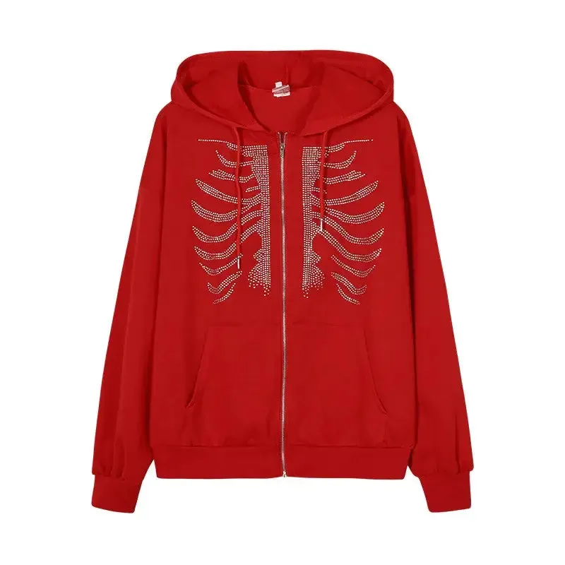 Y2K Rhinestone Skeleton Hoodie