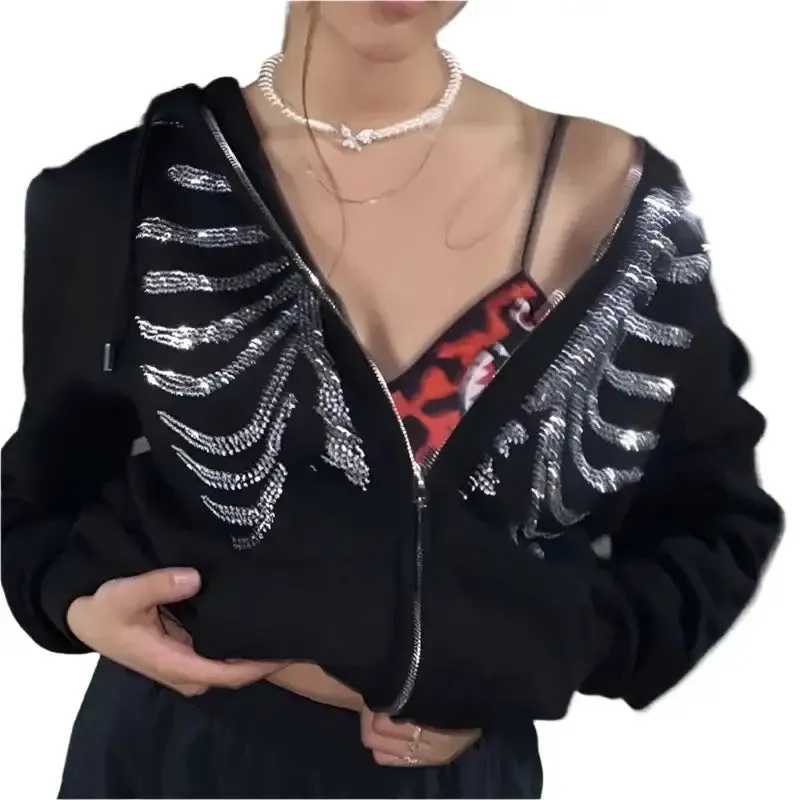 Y2K Rhinestone Skeleton Hoodie