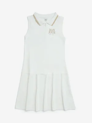 Y&F Kids White Text Printed Cotton Tennis Dress