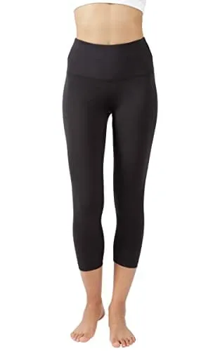 Yogalicious High Waist Ultra Soft Lightweight Capris - High Rise Yoga Pants - Black Lux