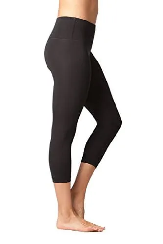Yogalicious High Waist Ultra Soft Lightweight Capris -  High Rise Yoga Pants - Black Nude Tech
