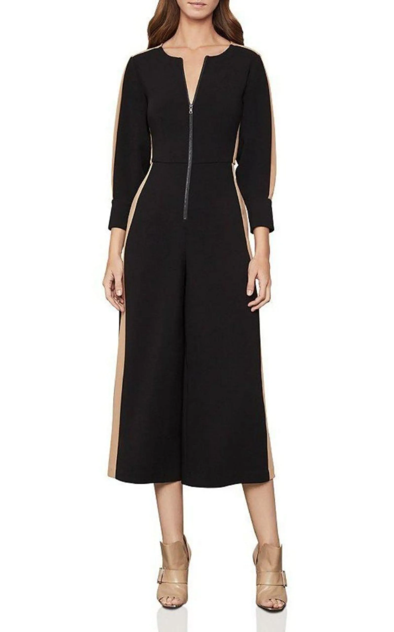 Zip-front Cropped Wide Leg Jumpsuit
